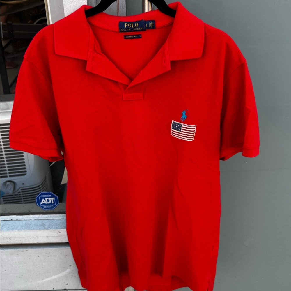Ralph Lauren Red Polo Shirt with Flag Emblem